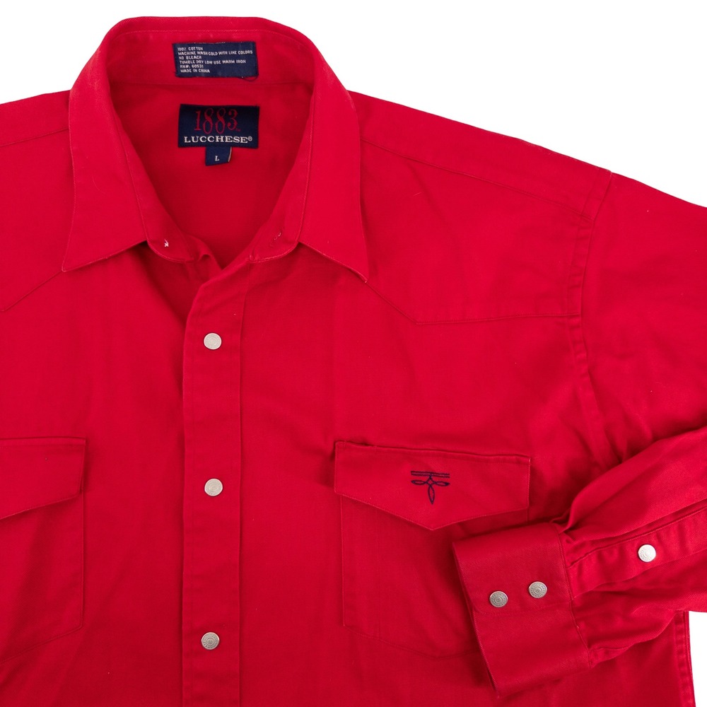 Vintage Lucchese 1883 Mens L Heavyweight Snap Shirt Red Western Westerncore Y2K